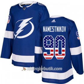Män Ishockey Tampa Bay Lightning Tröja Vladislav Namestnikov 90 Adidas 2017-2018 Blå USA Flag Fashion Authentic